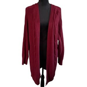 NWT‎ Burgundy Cable Knit Open Front Cardigan – Size 1X